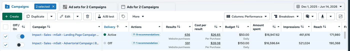 Ads Manager receipt