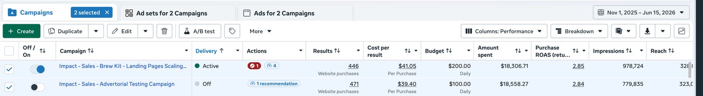 Ads Manager receipt